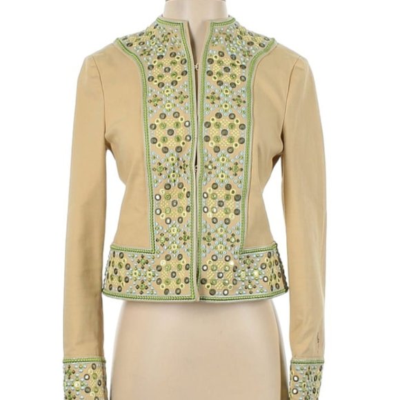 Tory Burch Jackets & Blazers - Tory Burch Embroidered Jacket with Metal Accents - Tan - Size 2